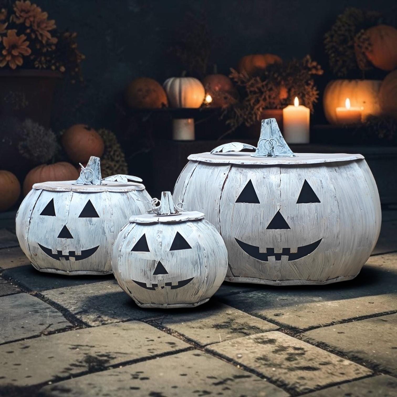 2 Colors Metal Jack-O'-Lantern Pumpkin Decor | Rustic Halloween Garden Decoration | Farmhouse Fall Porch Display