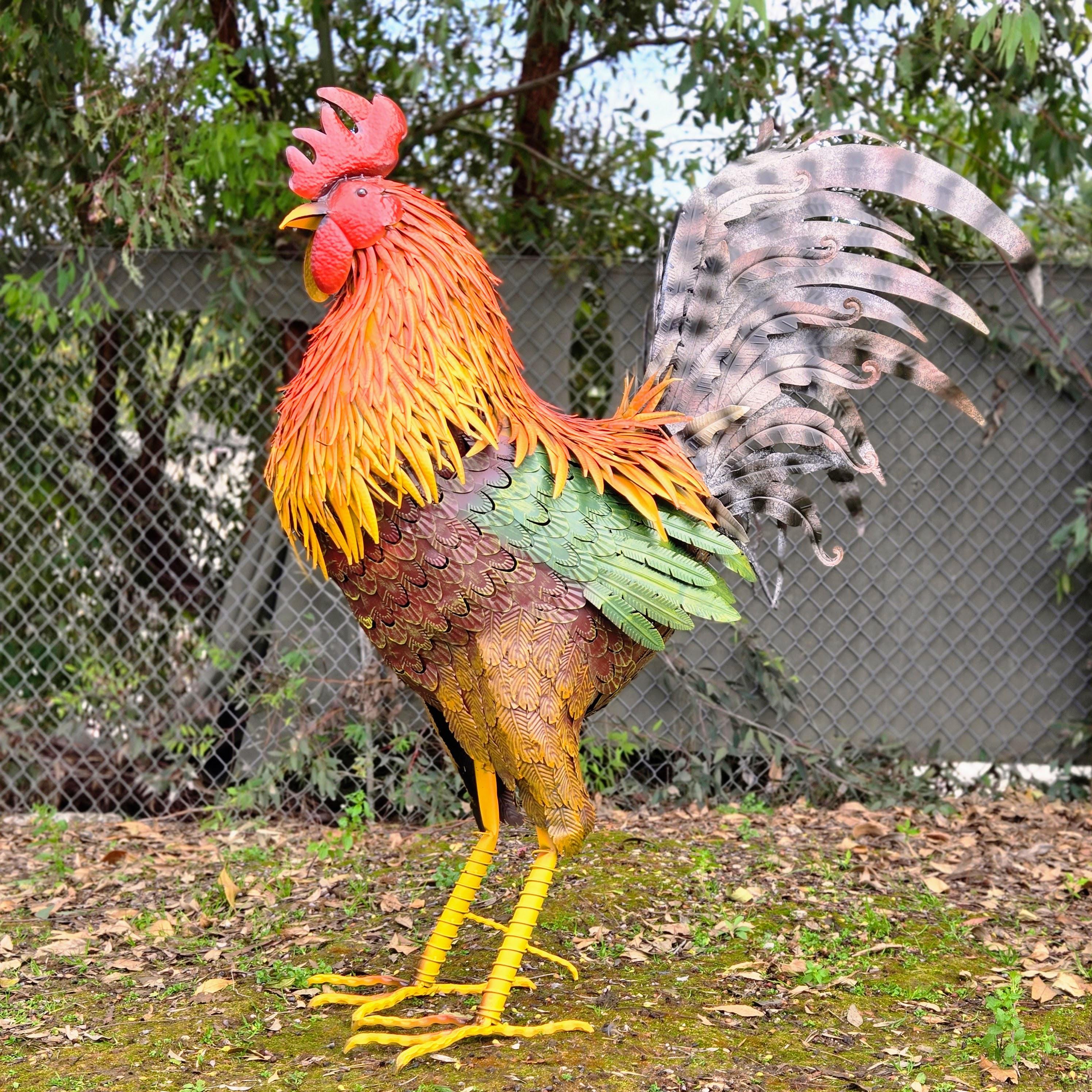 Handcrafted Metal Rooster Garden Statue – Farmhouse Yard Art Chicken Sculpture, Rustic Outdoor Decor