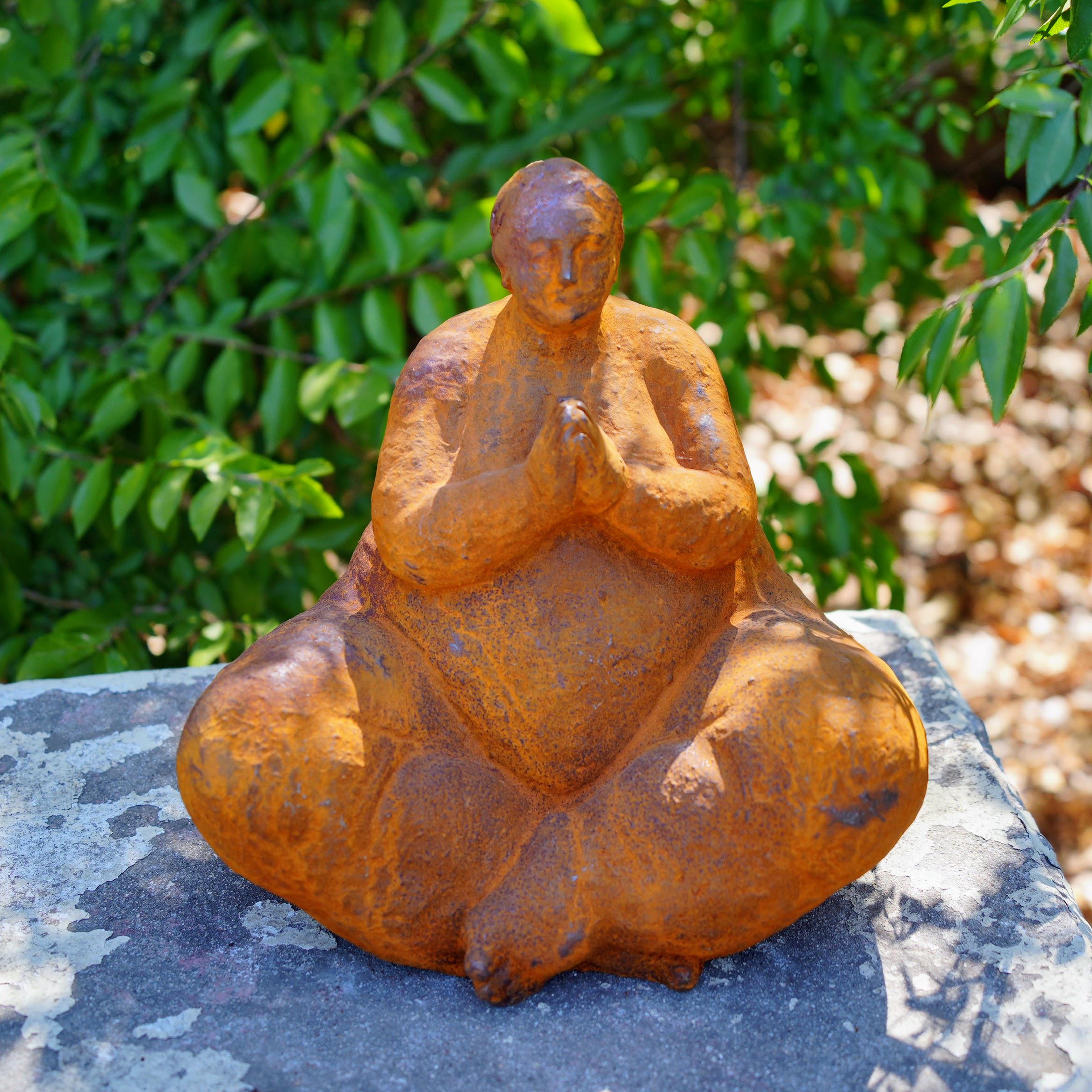 Rustic Metal Yoga Woman Sculpture Set, Meditation Garden Statues, Curvy Female Art, Zen Garden Decor, Outdoor Patio Sculpture