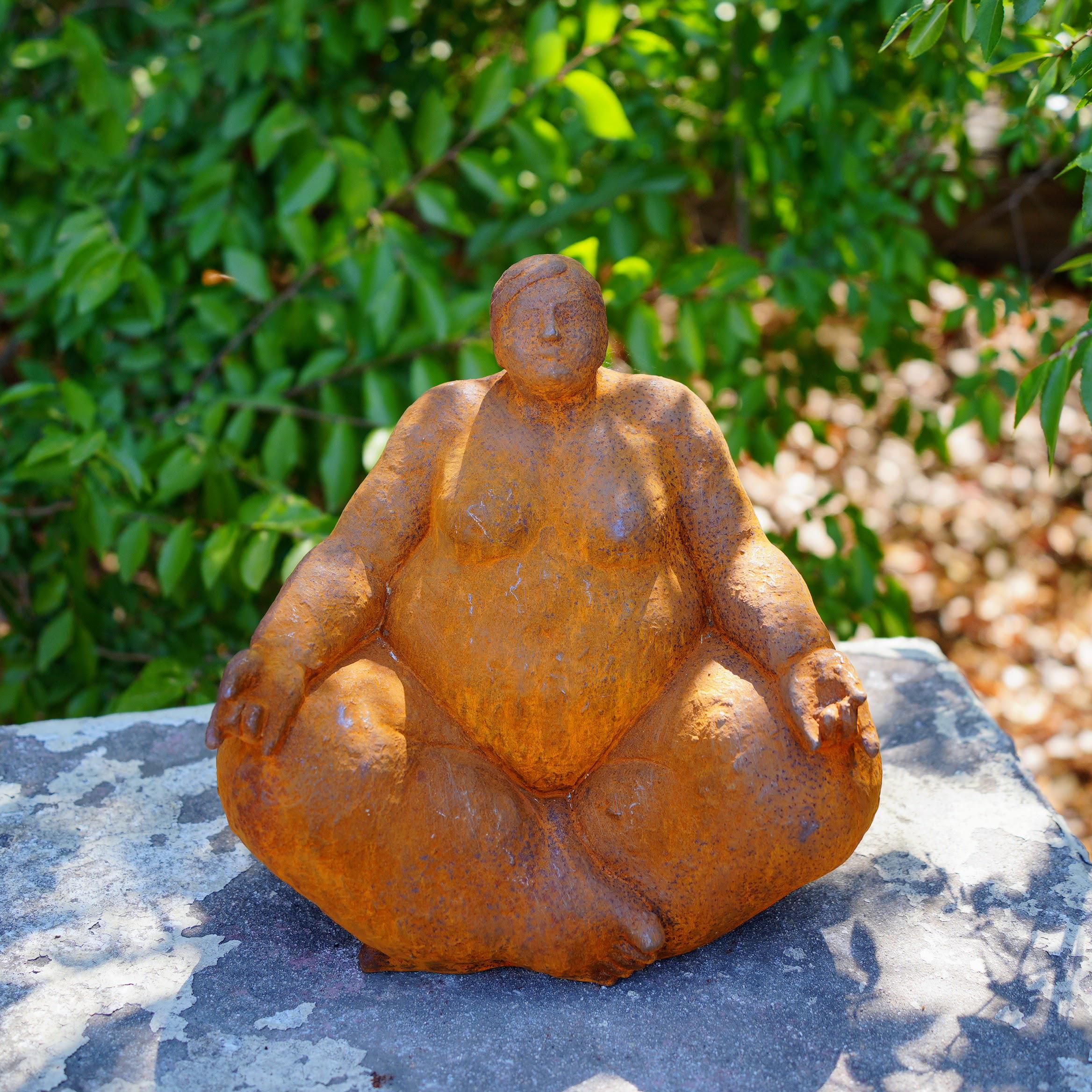 Rustic Metal Yoga Woman Sculpture Set, Meditation Garden Statues, Curvy Female Art, Zen Garden Decor, Outdoor Patio Sculpture