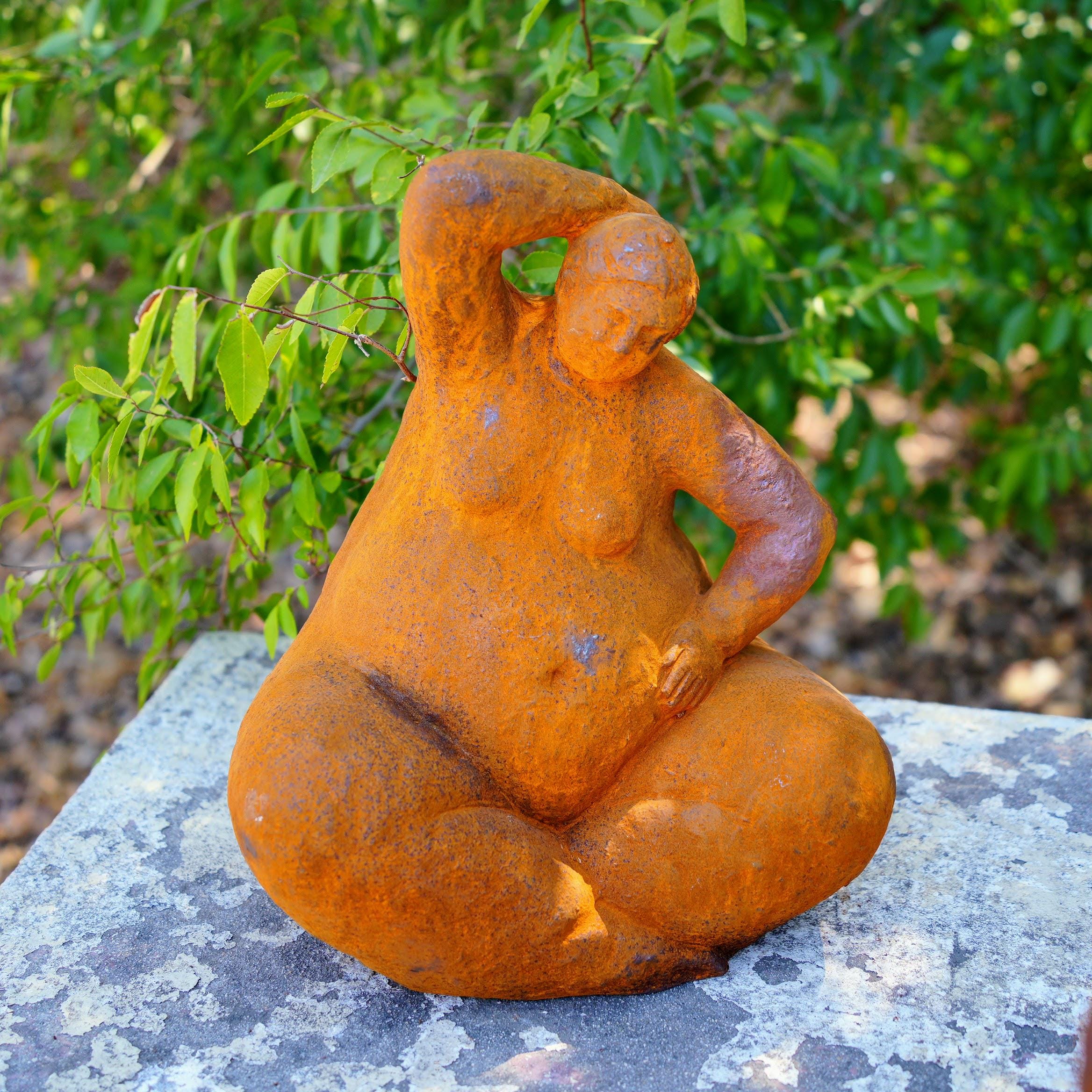 Rustic Metal Yoga Woman Sculpture Set, Meditation Garden Statues, Curvy Female Art, Zen Garden Decor, Outdoor Patio Sculpture