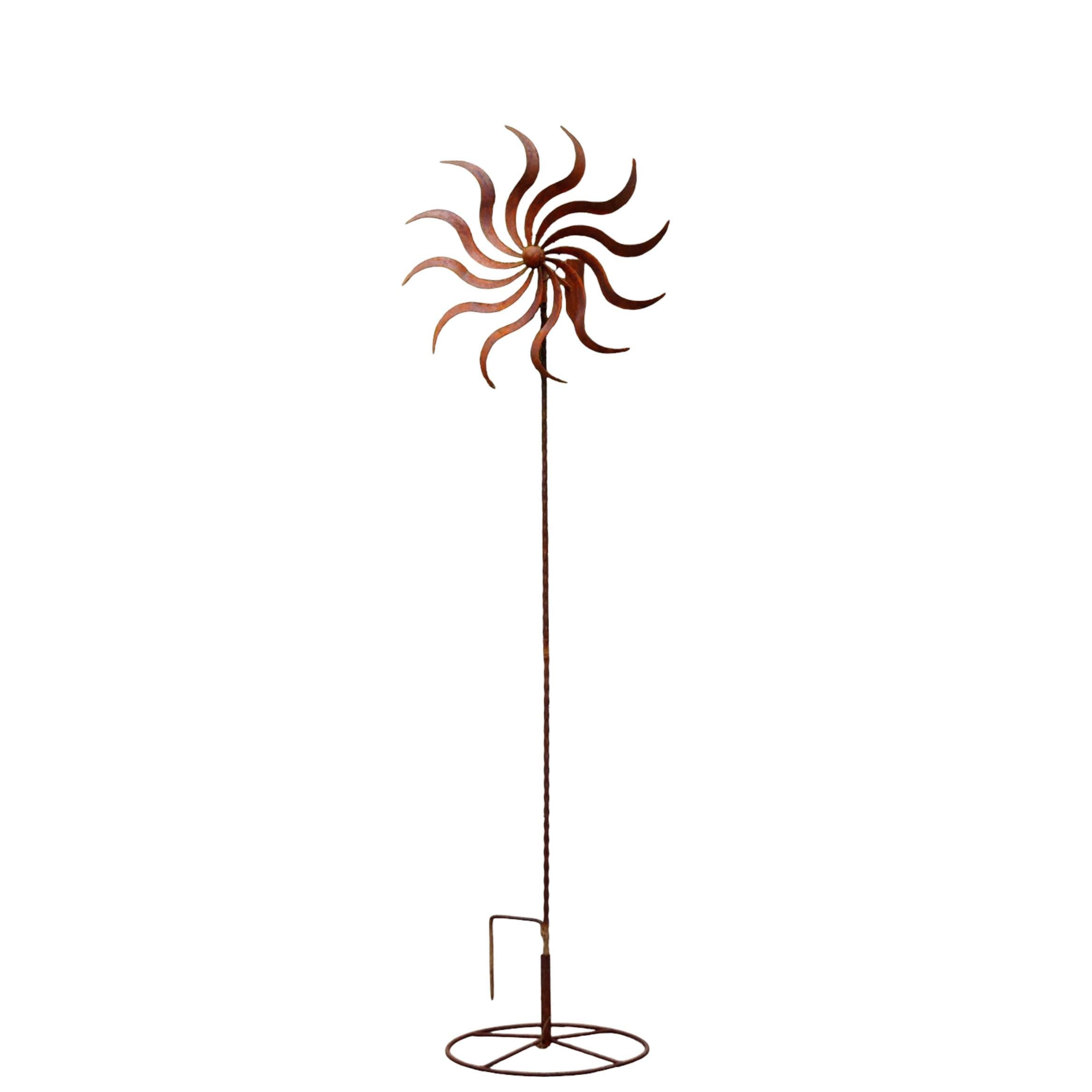 57" Rustic Metal Wind Spinner Garden Stake, Large Rust Windmill Yard Art, Outdoor Kinetic Garden Decor, Farmhouse Lawn Ornament