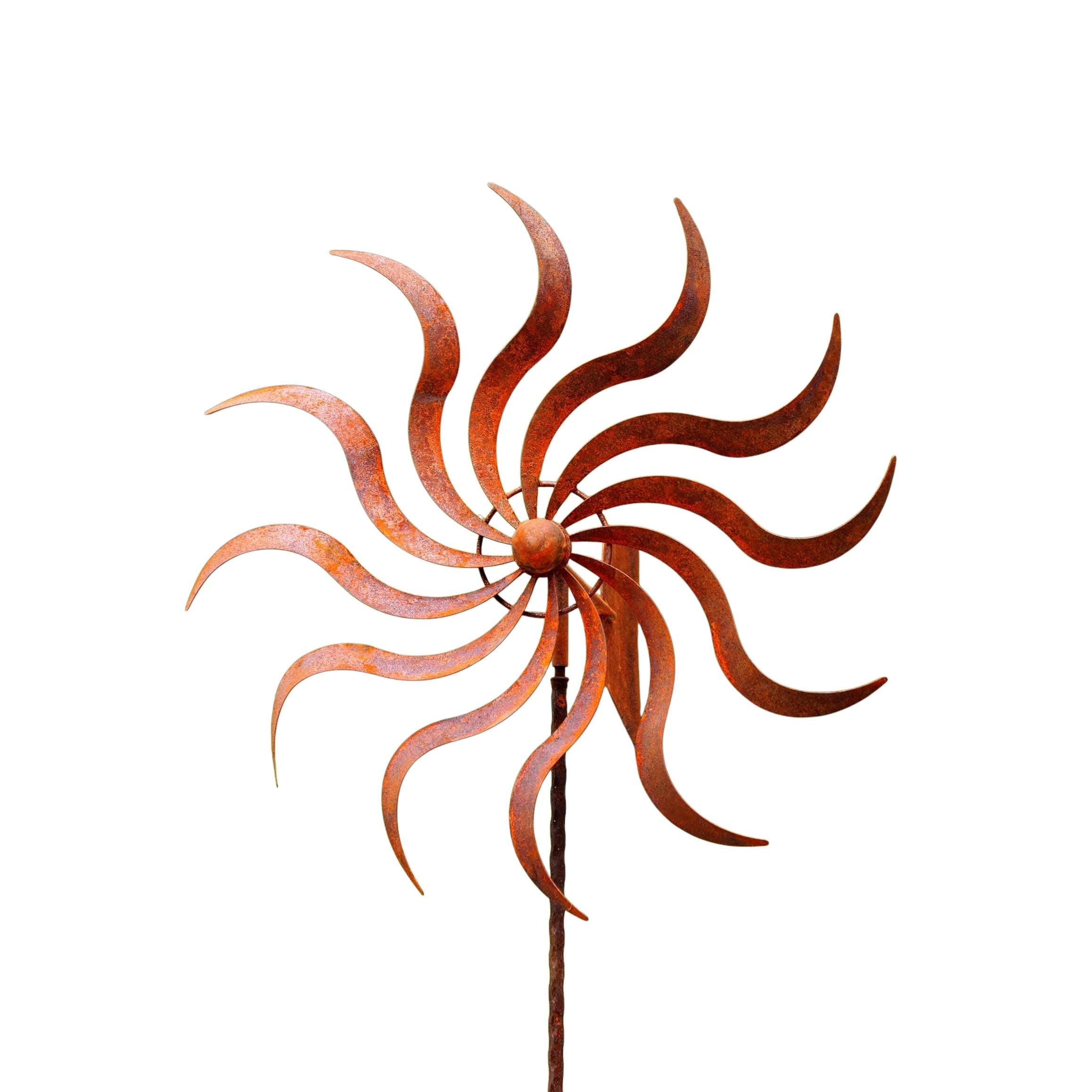 57" Rustic Metal Wind Spinner Garden Stake, Large Rust Windmill Yard Art, Outdoor Kinetic Garden Decor, Farmhouse Lawn Ornament