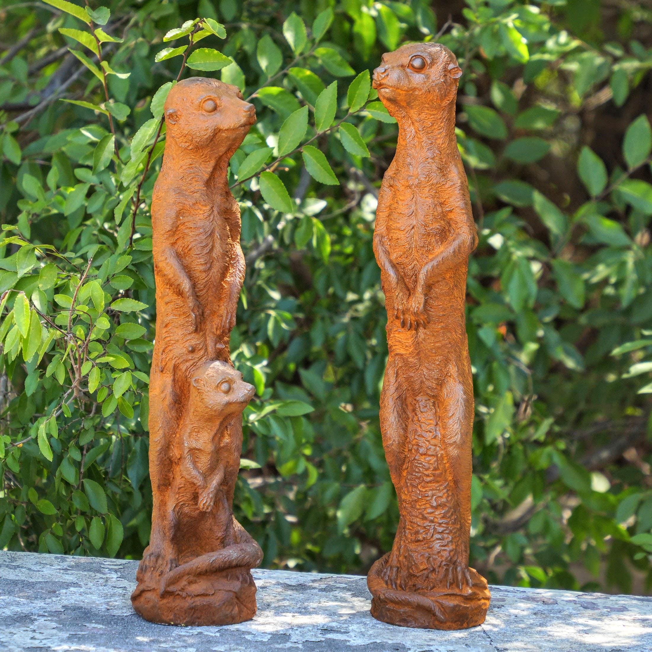 Cast Iron Mongoose Meerkat Statue – Rustic Animal Sculpture, Whimsical Garden Decor