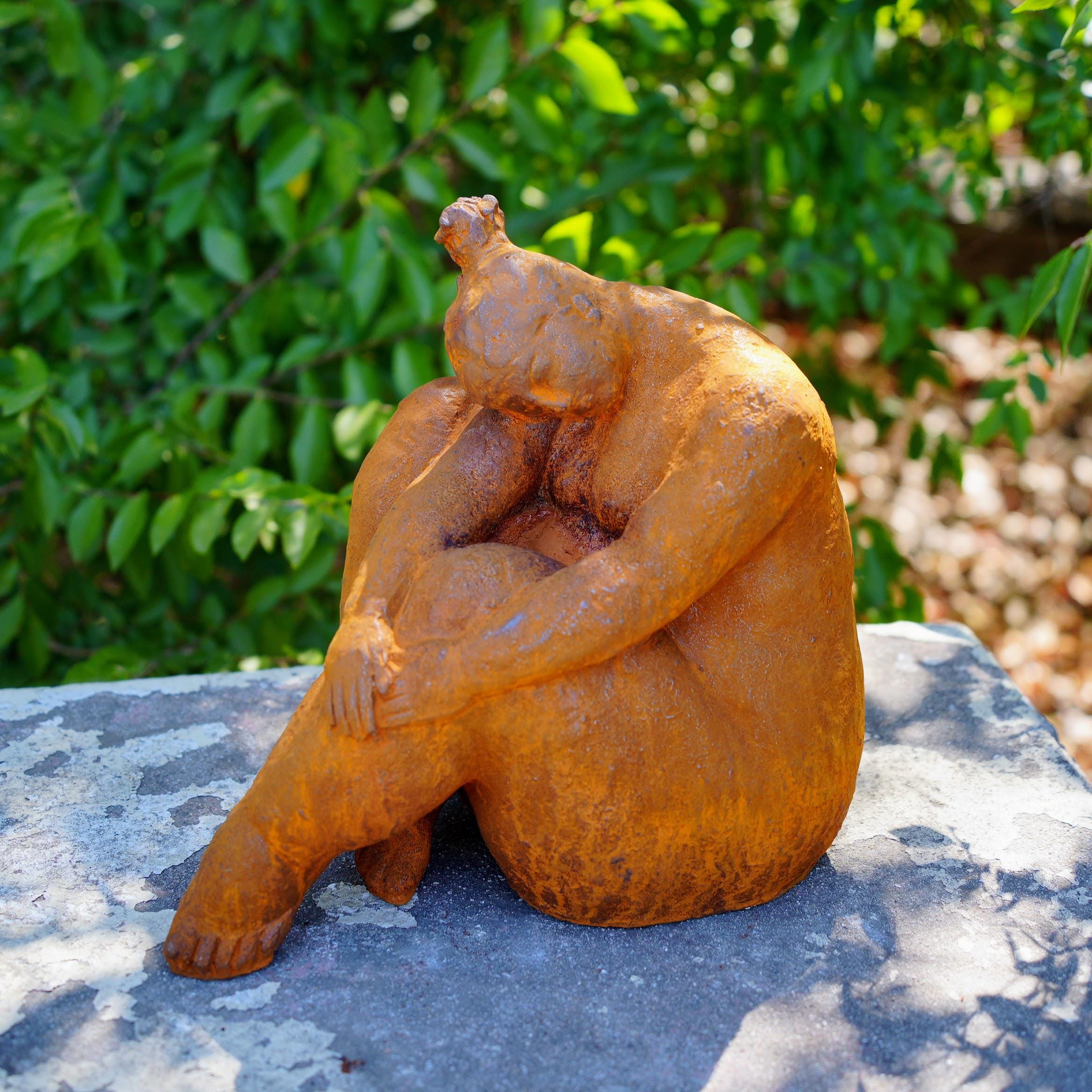 Rustic Metal Yoga Woman Sculpture Set, Meditation Garden Statues, Curvy Female Art, Zen Garden Decor, Outdoor Patio Sculpture