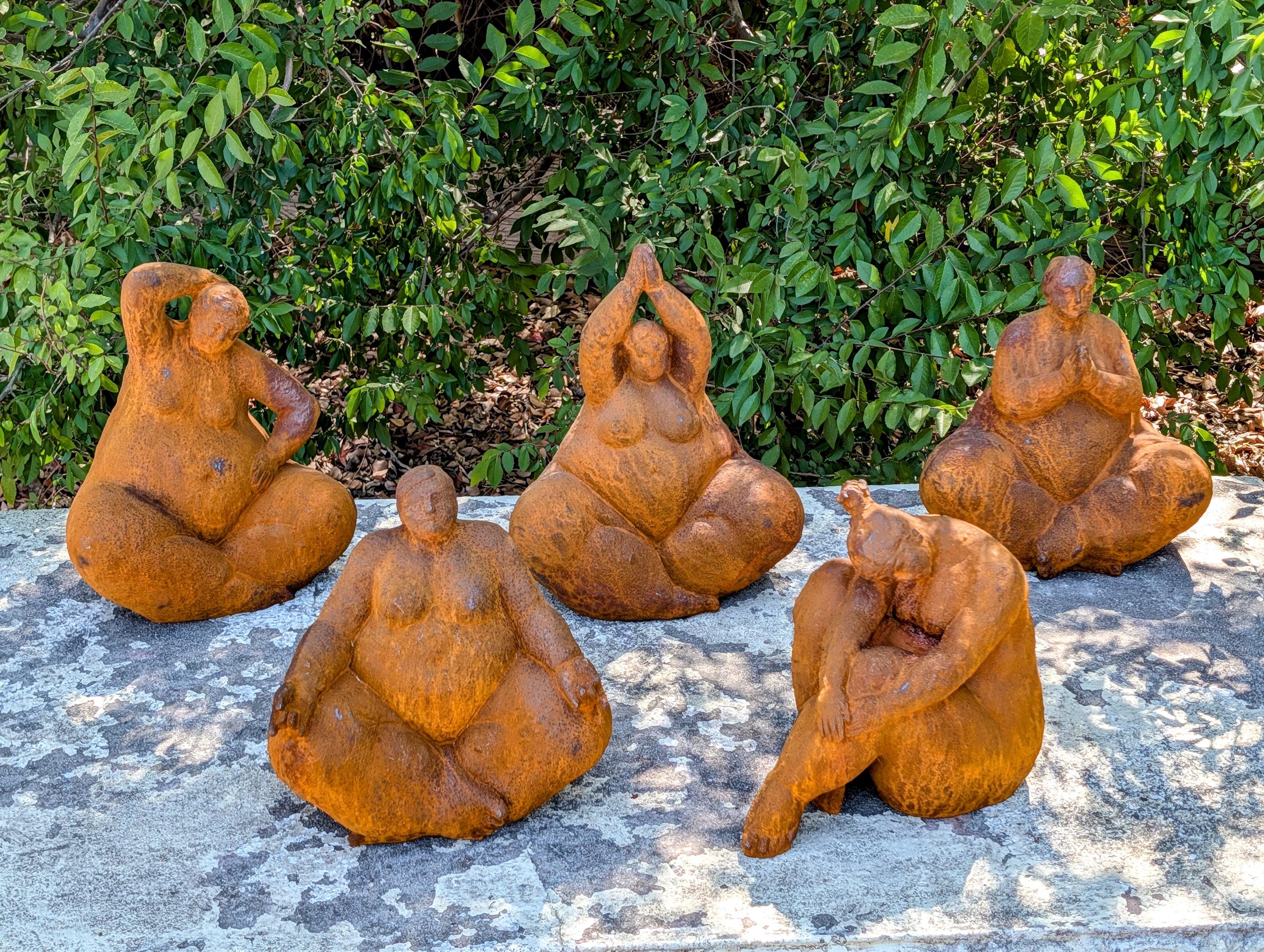 Rustic Metal Yoga Woman Sculpture Set, Meditation Garden Statues, Curvy Female Art, Zen Garden Decor, Outdoor Patio Sculpture