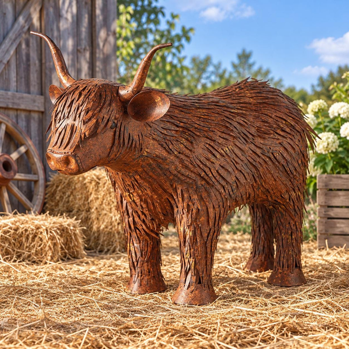 Handcrafted Metal Highland Cow Sculpture, Rustic Outdoor Garden & Farmhouse Decor, Unique Gift for Cow Lovers