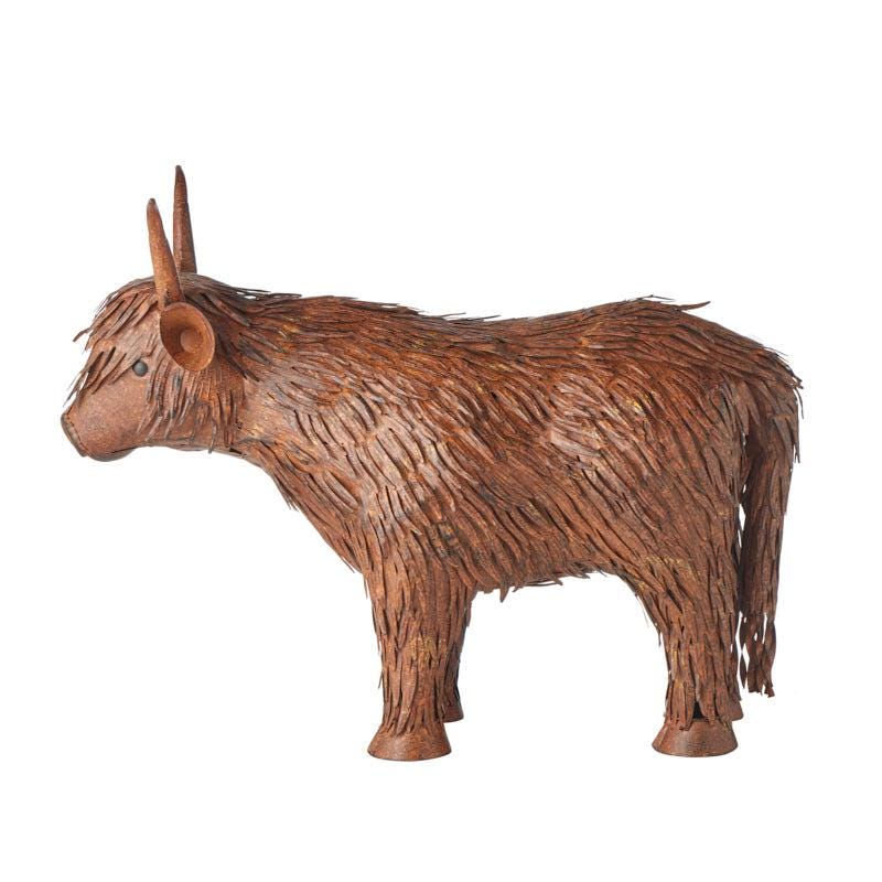Handcrafted Metal Highland Cow Sculpture, Rustic Outdoor Garden & Farmhouse Decor, Unique Gift for Cow Lovers