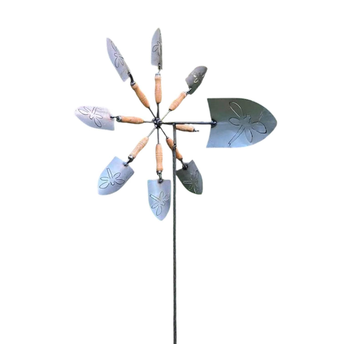 Rustic Dragonfly Shovel Wind Spinner, Metal Garden Windmill, Gardener Gift, Outdoor Yard Decor