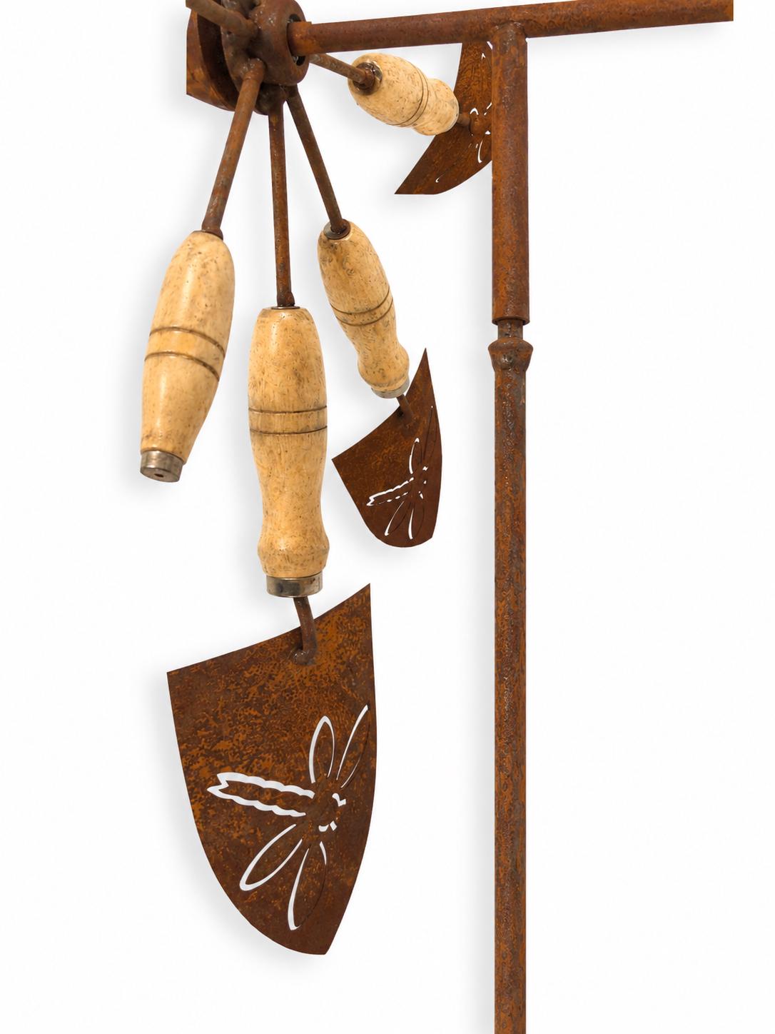 Rustic Dragonfly Shovel Wind Spinner, Metal Garden Windmill, Gardener Gift, Outdoor Yard Decor
