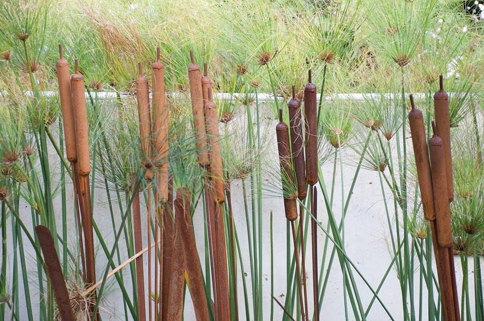 Rustic Metal Cattail & Bulrush Garden Stake, Reed Grass Sculpture, Outdoor Yard Decor, Gardener Gift