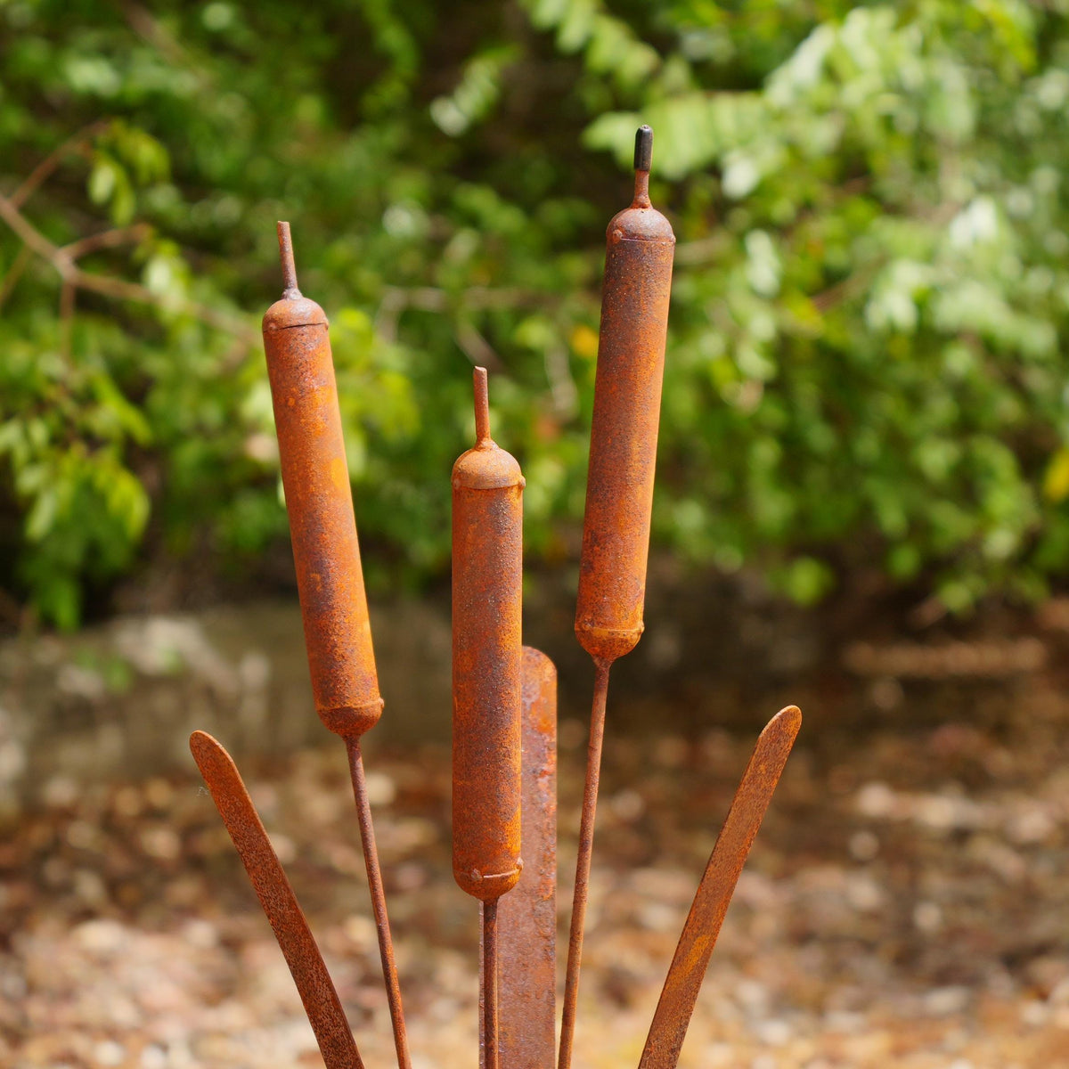 Rustic Metal Cattail & Bulrush Garden Stake, Reed Grass Sculpture, Outdoor Yard Decor, Gardener Gift