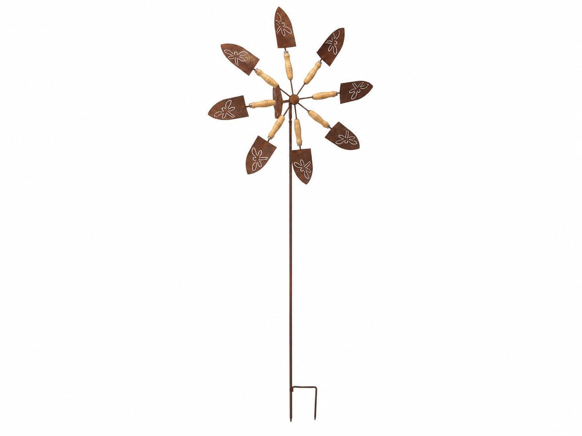 Rustic Dragonfly Shovel Wind Spinner, Metal Garden Windmill, Gardener Gift, Outdoor Yard Decor