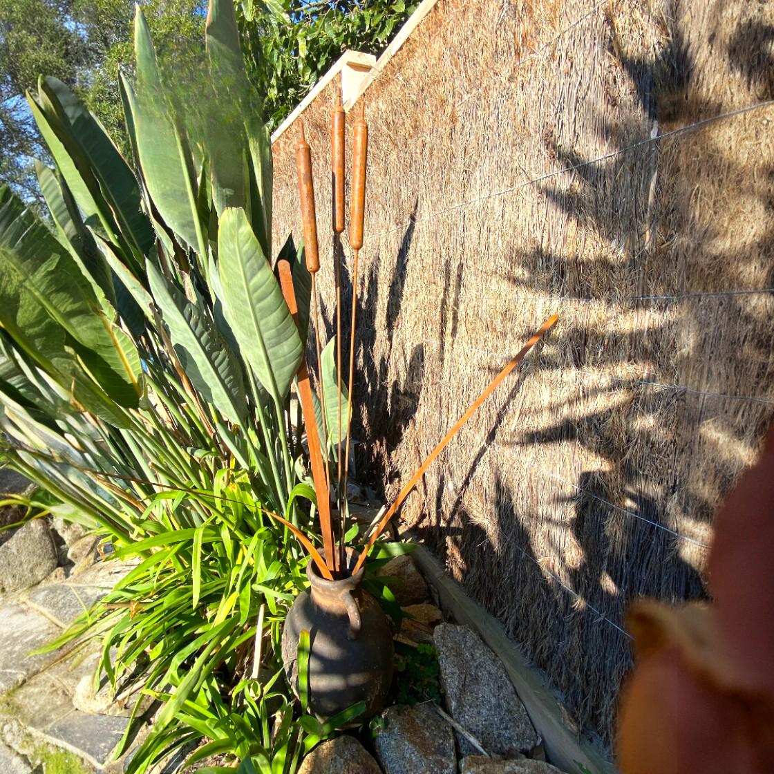 Rustic Metal Cattail & Bulrush Garden Stake, Reed Grass Sculpture, Outdoor Yard Decor, Gardener Gift