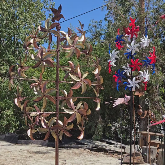 Rust Finish Kinetic Metal Wind Spinner – Vintage Yard Art Outdoor Garden Sculpture
