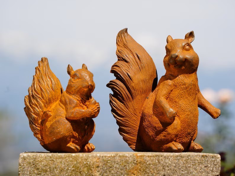 Squirrel Statue Set Adorable Acorn Squirrel for Patio Decor, woodland animal