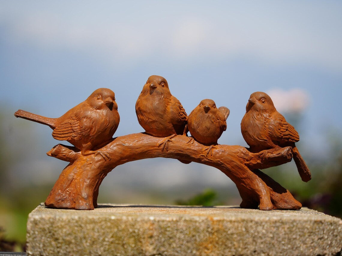 Cast Iron Bird Sculpture: Rustic Handcrafted Garden Decor charming sculpture