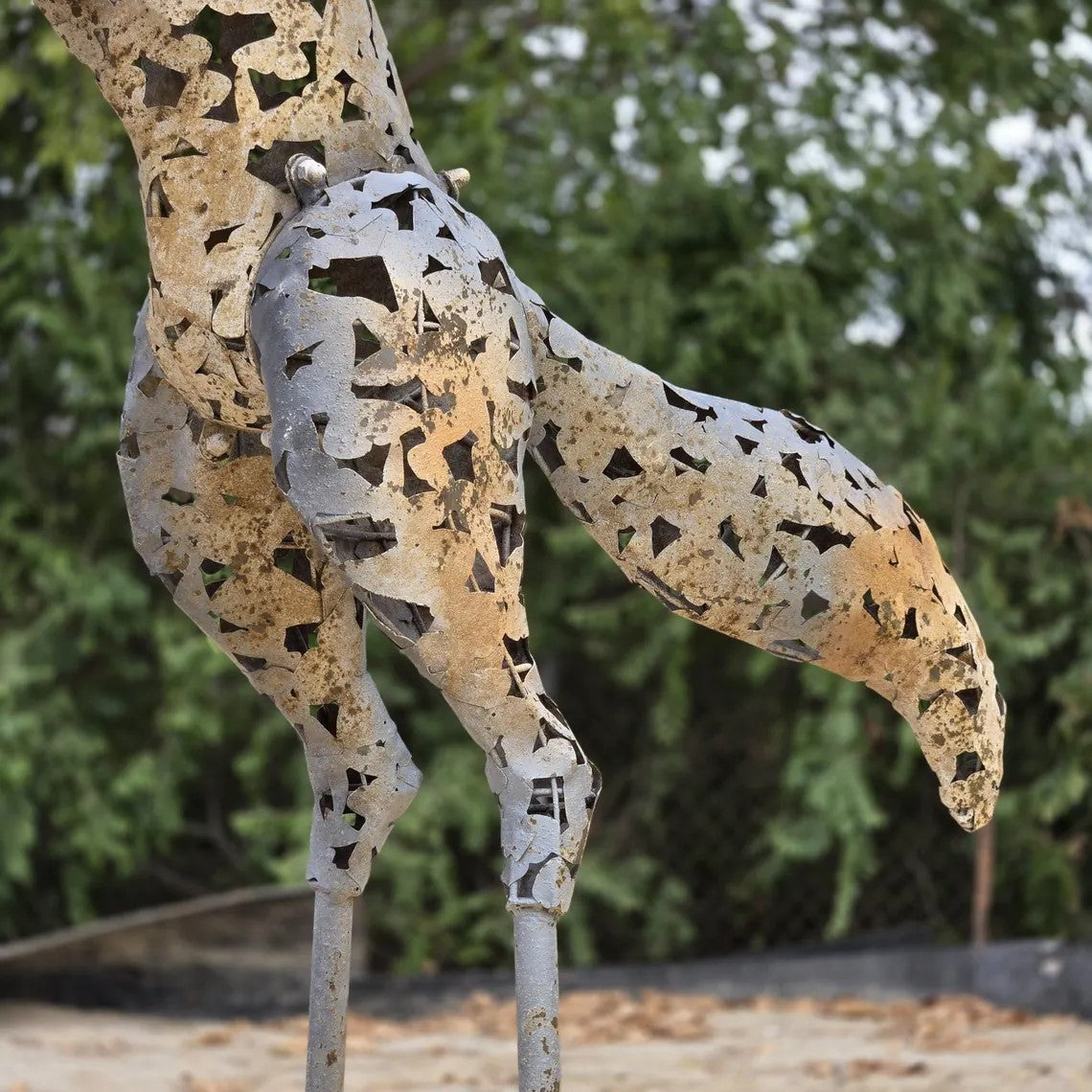 Metal Jumping Fox Garden Sculpture – Rustic Iron Animal Art, Outdoor Yard Decor