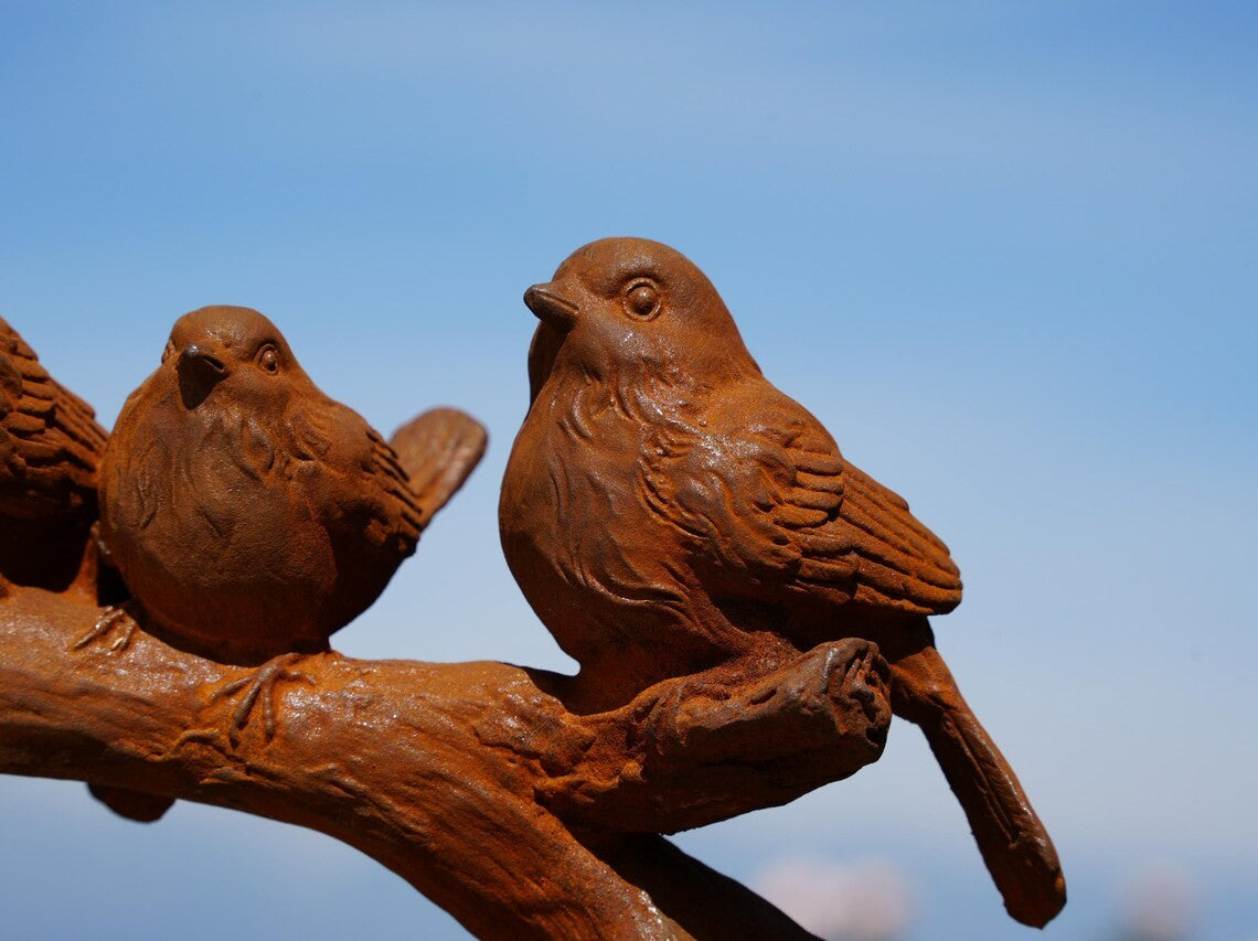 Cast Iron Bird Sculpture: Rustic Handcrafted Garden Decor charming sculpture