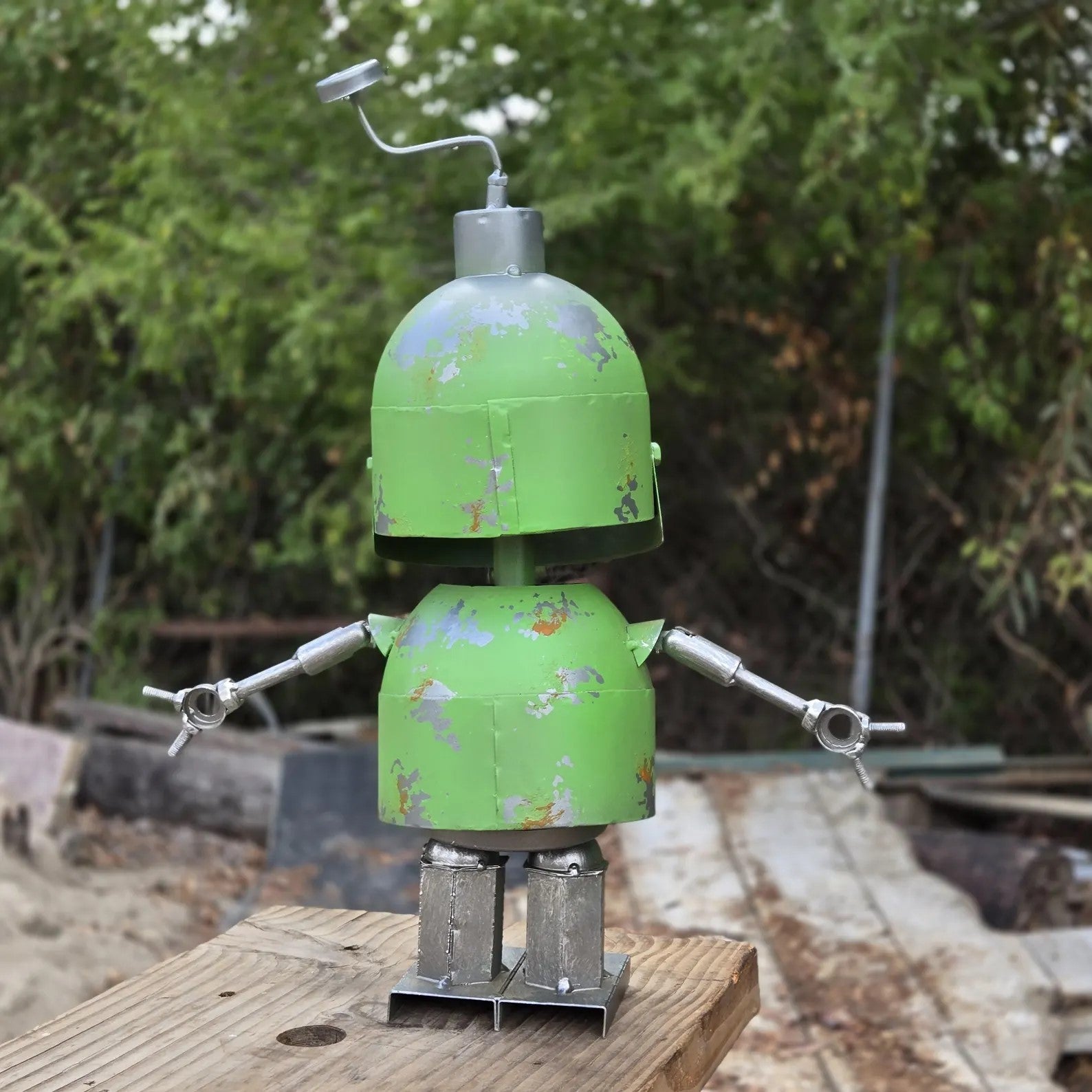Vintage Metal Garden Robot | Retro Coffee Machine Sculpture | Minion Inspired