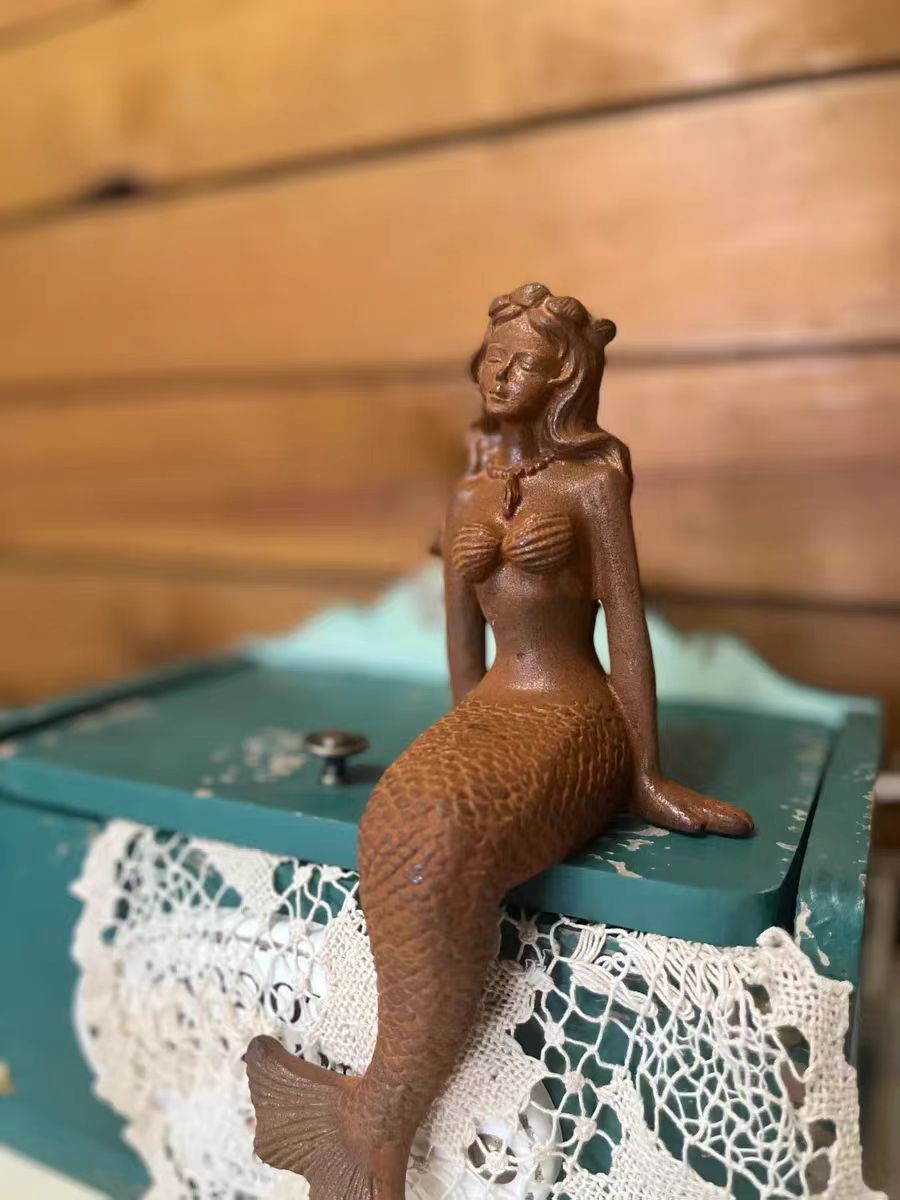 Cast Iron Mermaid Statue - Rustic Garden Sculpture, Vintage Outdoor Art, Coast