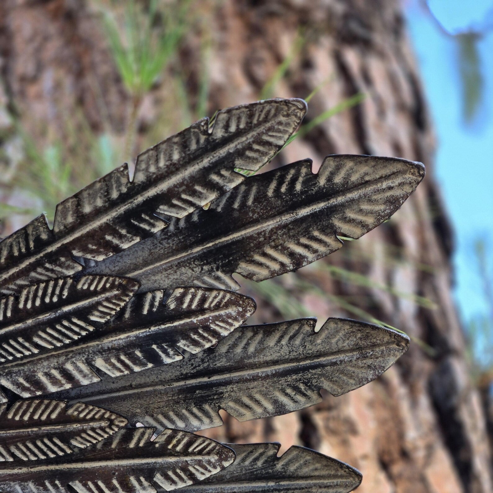 Rustic Metal Owl Sculpture Handcrafted Garden Art with Outstretched Wings Yarn