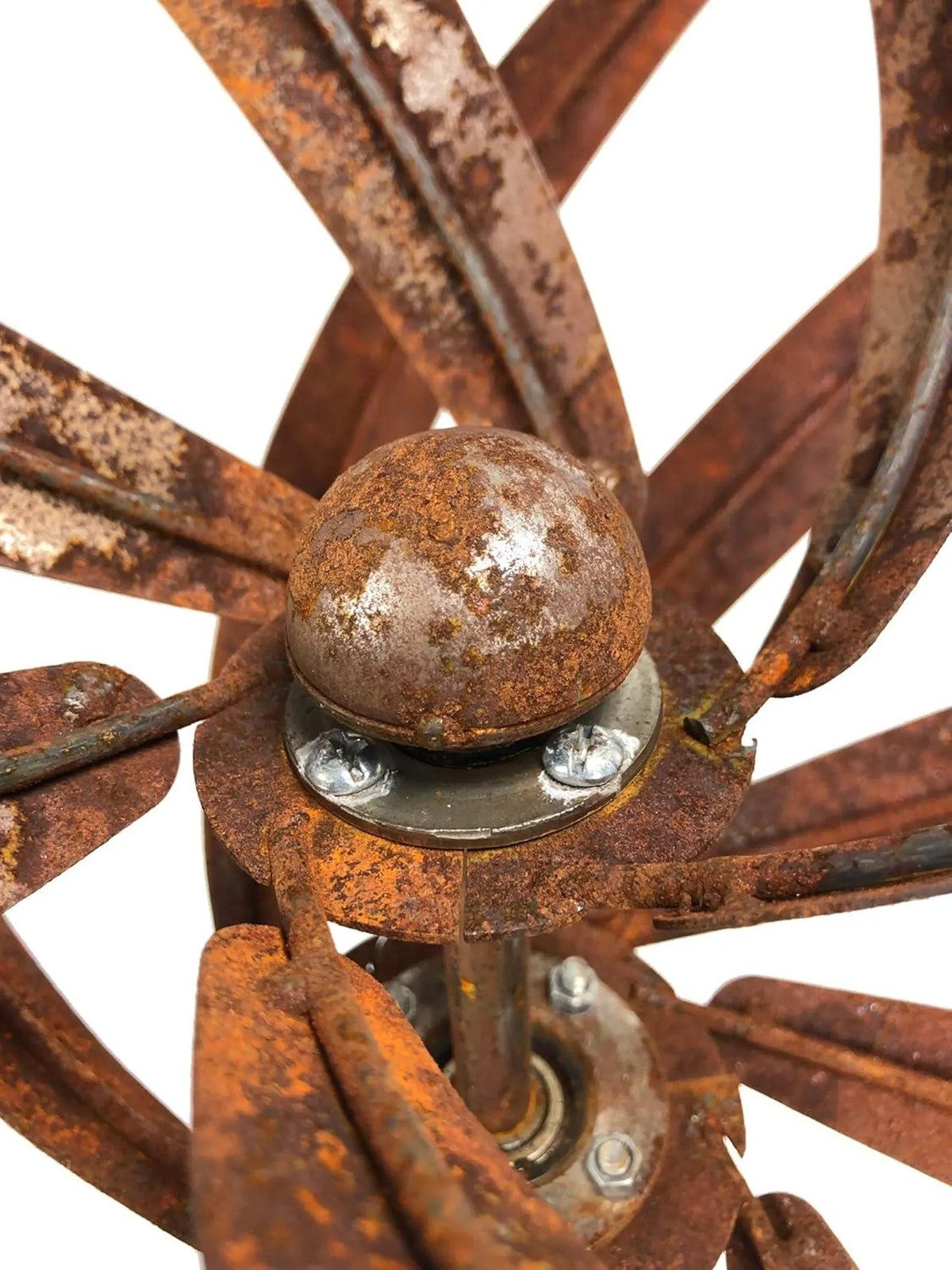 87“ H Rusty Metal Lotus Wind Spinner | Handmade Iron Garden Sculpture | Weathere