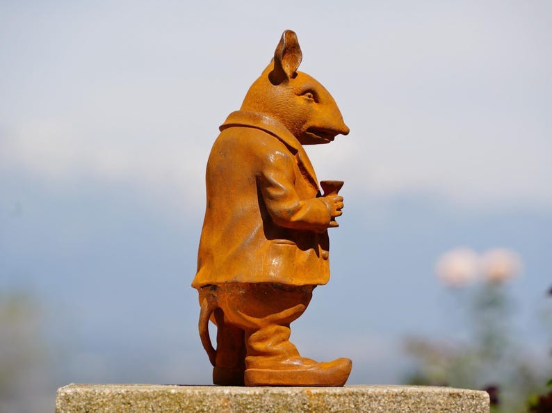 Antique Cast Iron Mouse Statue Set, Victorian Style Garden Ornaments, Whimsical