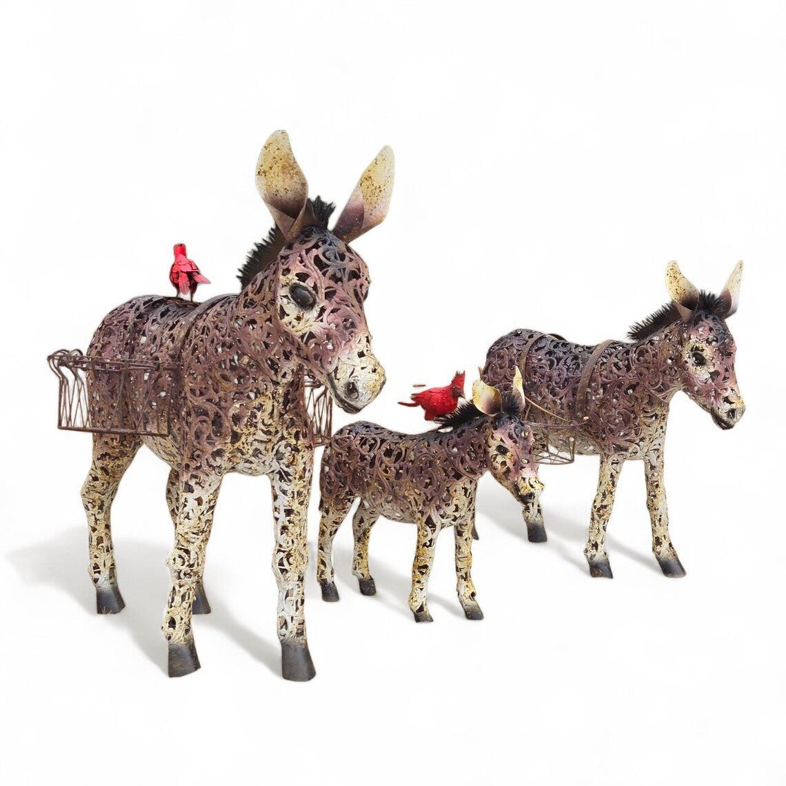 Cute Metal Donkey Statue Filigree Style Large Art Sculpture Rustic Lawn Animal