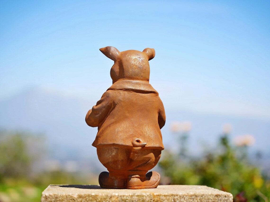 Cast Iron Pig Gentleman Statue – Dressed Animal Garden Sculpture, Whimsical Rust