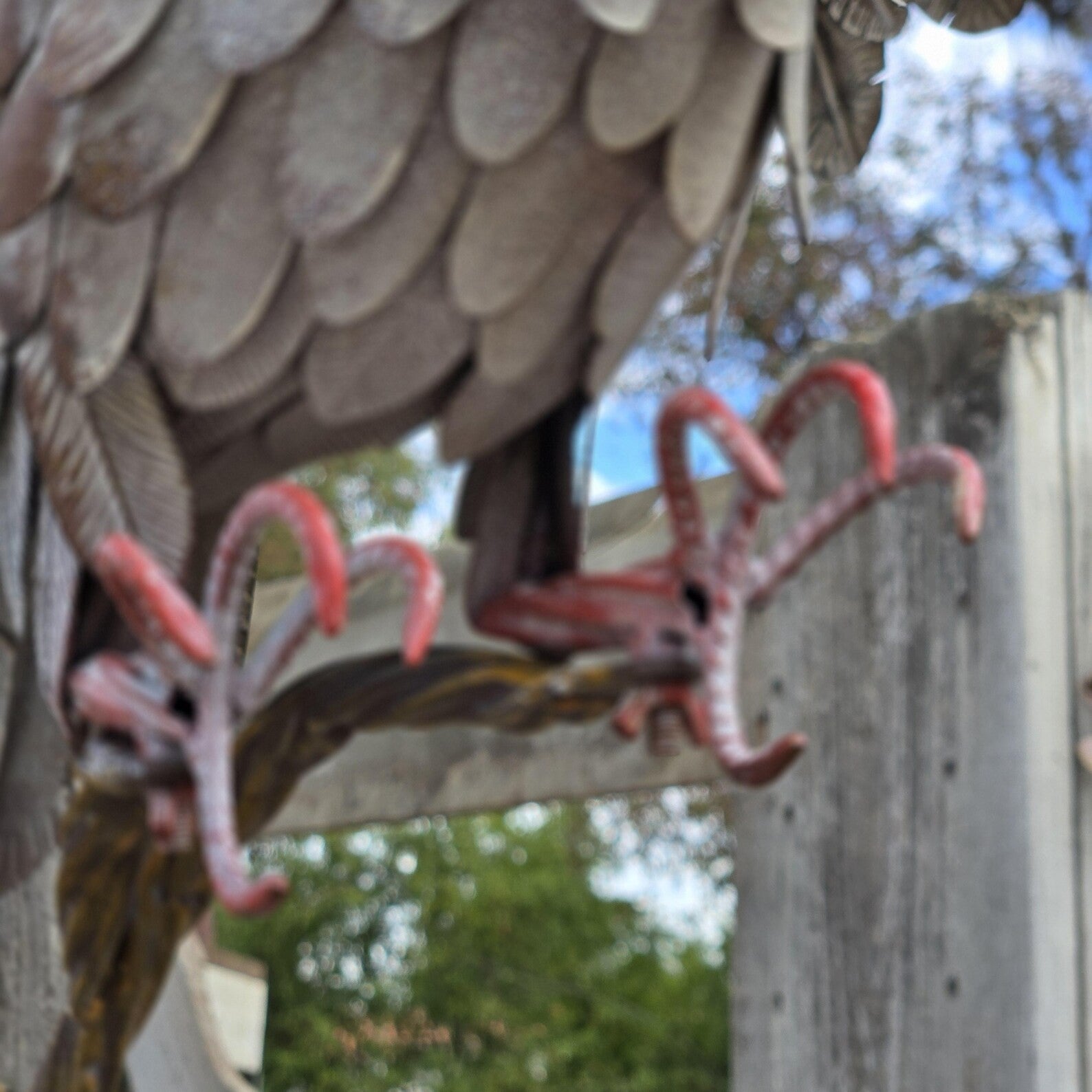Rustic Metal Owl Sculpture Handcrafted Garden Art with Outstretched Wings Yarn