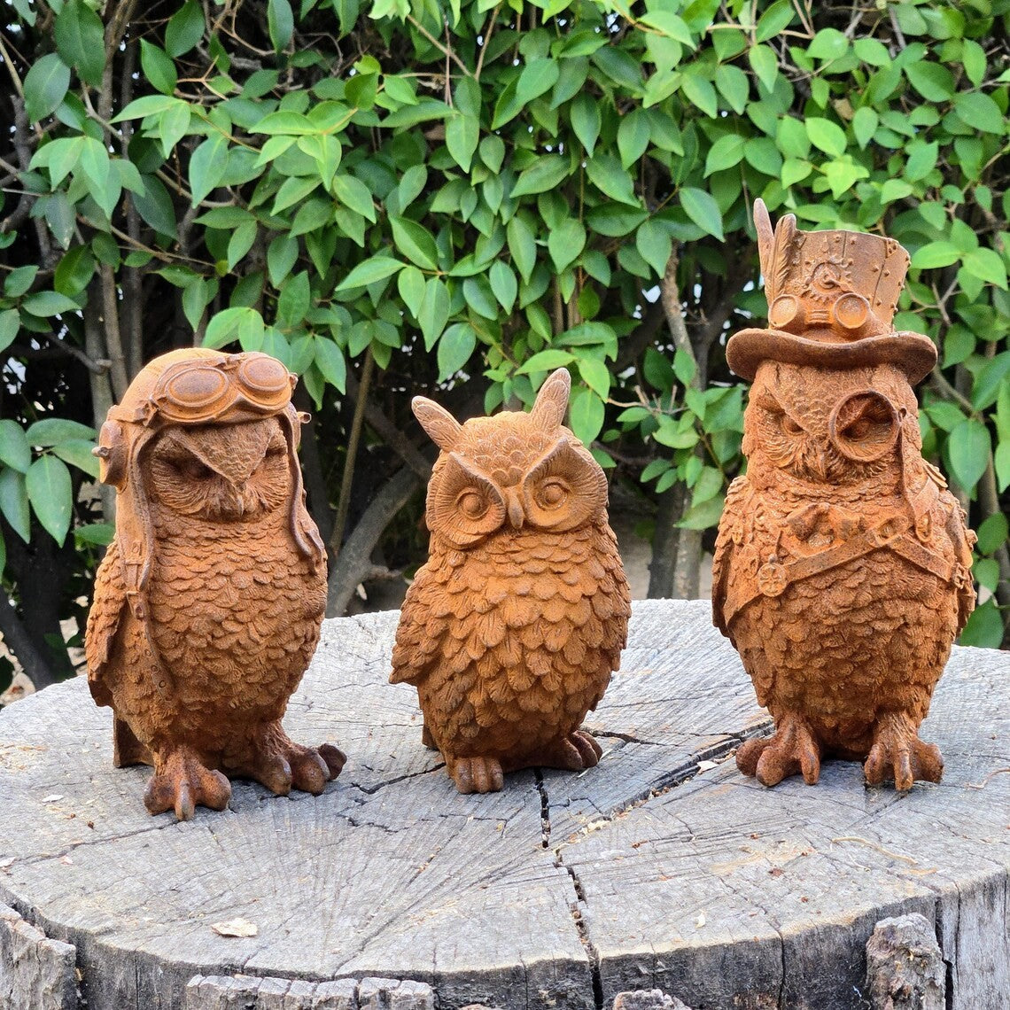 Cast Iron Metal Owl Gentleman Sculpture – Vintage Style Steampunk Owl Decor