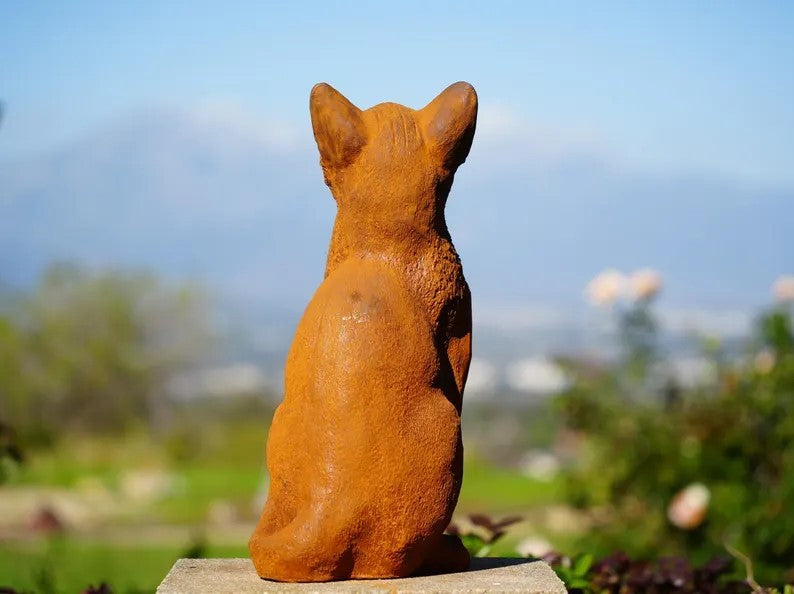 Cast Iron Cat Sculpture Rustic Garden Statues, Porch & Patio Decor