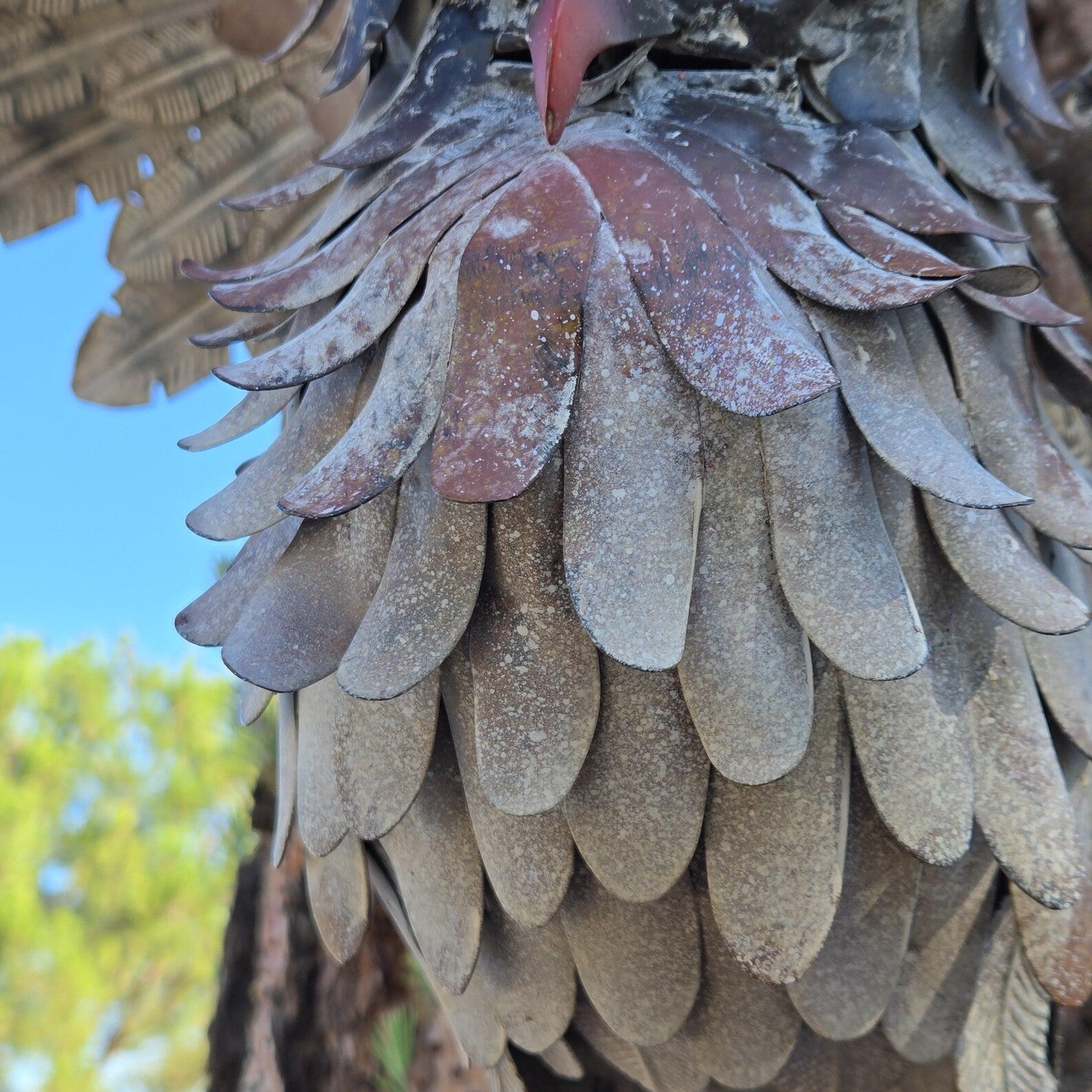 Rustic Metal Owl Sculpture Handcrafted Garden Art with Outstretched Wings Yarn