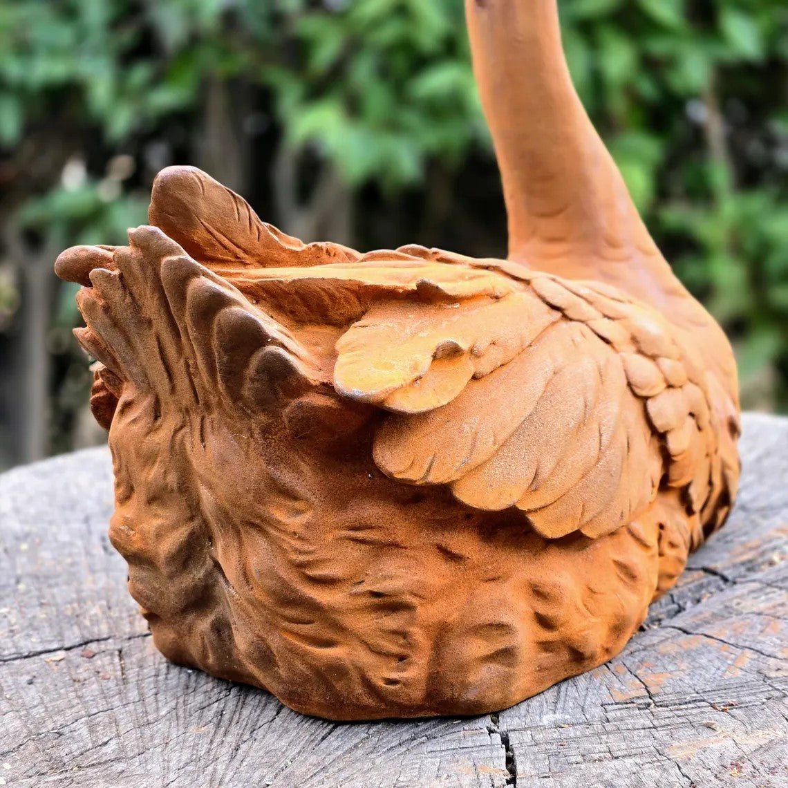 Rust Finish Cast Iron Goose Statue, Handmade Garden Swan Decor, Outdoor Patio
