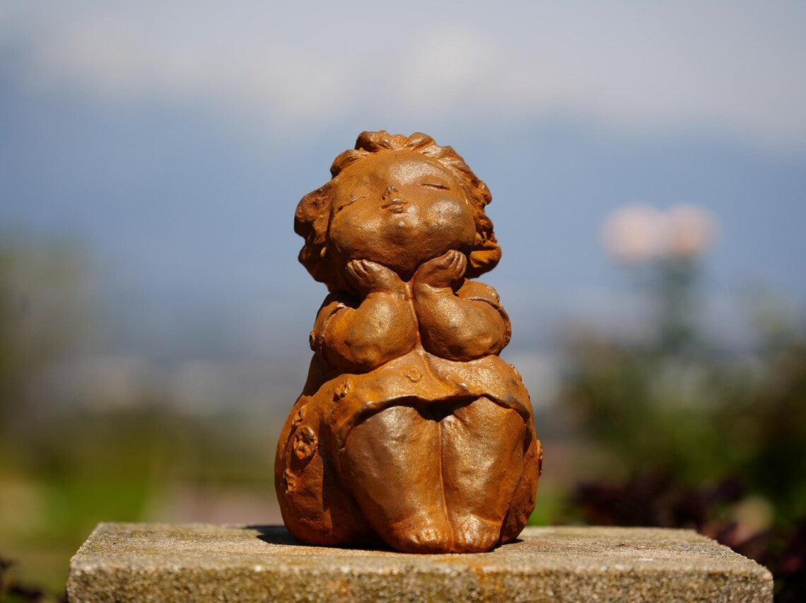 Creative Chubby Girl Cast Iron Figurine, Outdoor Garden Ornament, Yard Decor