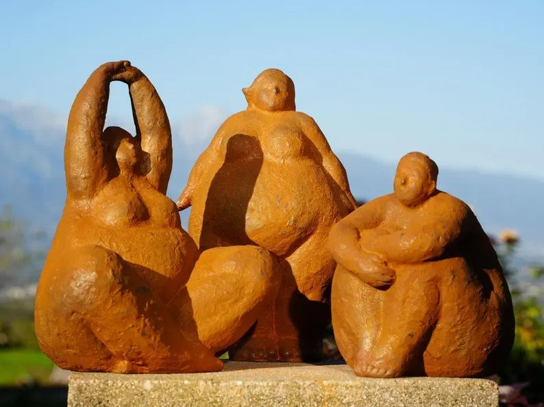 Metal Curvy Woman Cast Iron Sculpture Body Positivity Stretching Pose Home Art