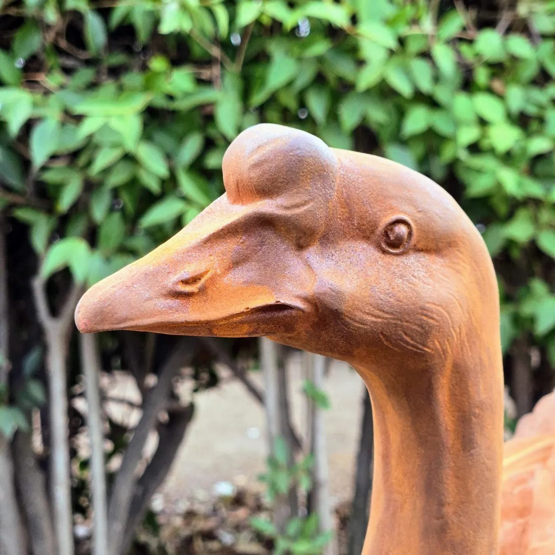 Rust Finish Cast Iron Goose Statue, Handmade Garden Swan Decor, Outdoor Patio
