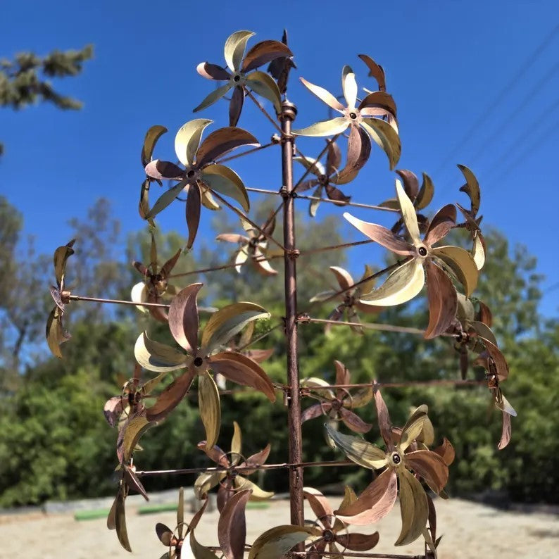 Patriotic Metal Wind Spinner: 95" American Flag Willmill Gold Garden Sculpture