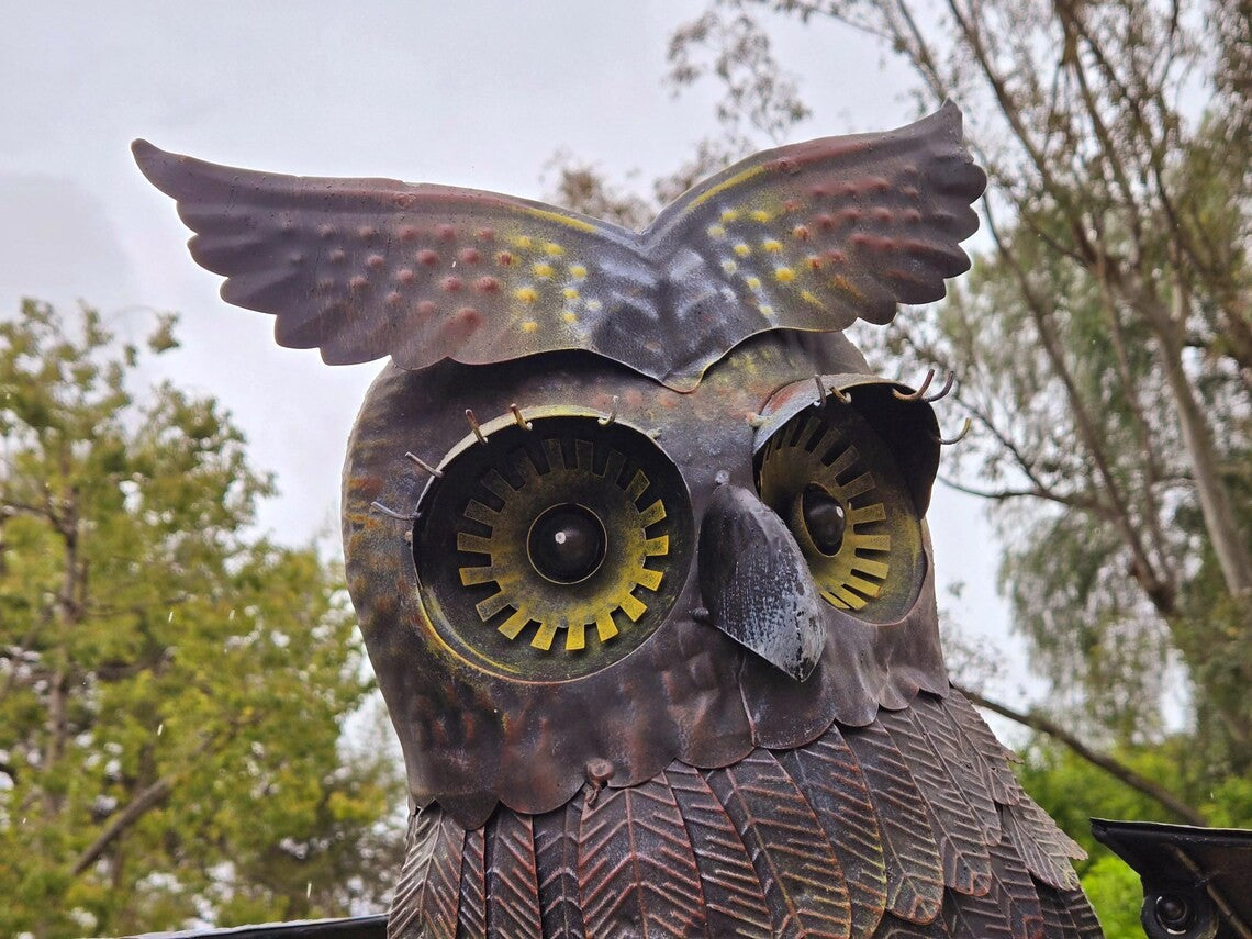 85 Inch Giant Metal Owl Sculpture Handcrafted Flying Rocker Garden Decor