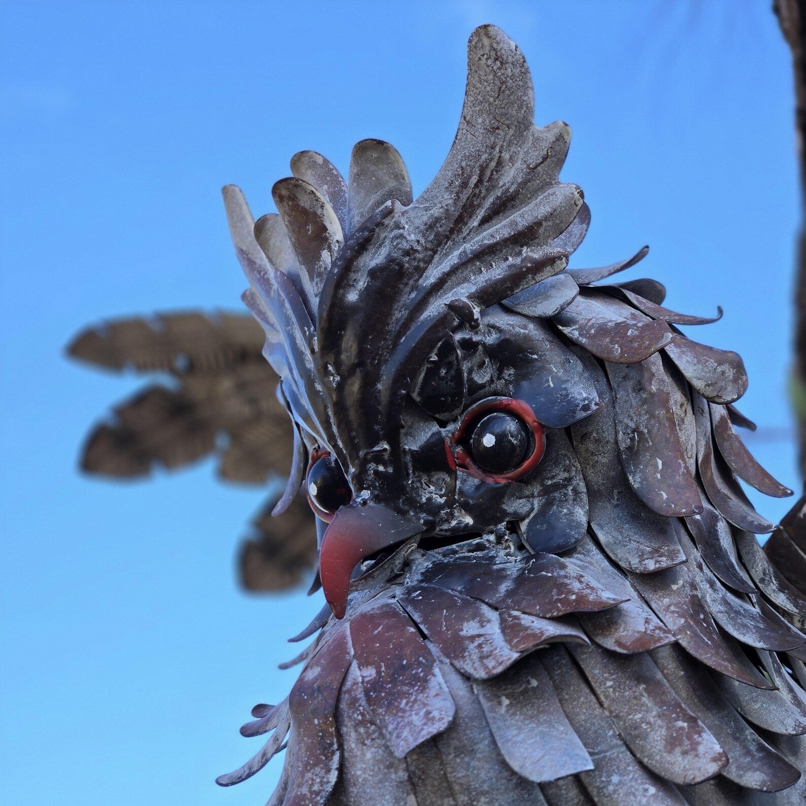 Rustic Metal Owl Sculpture Handcrafted Garden Art with Outstretched Wings Yarn