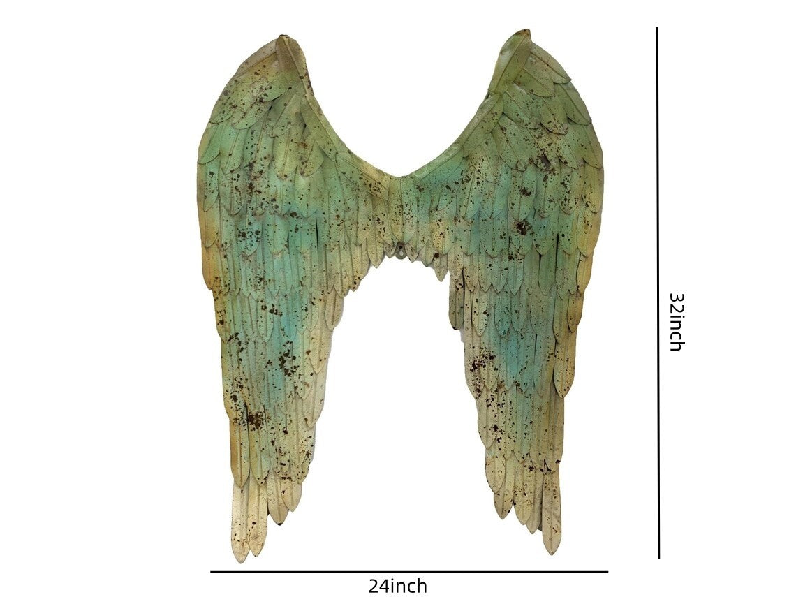 Angel Wings Metal Wall Art, Rustic Vintage Patina Finish Outdoor Garden Decor