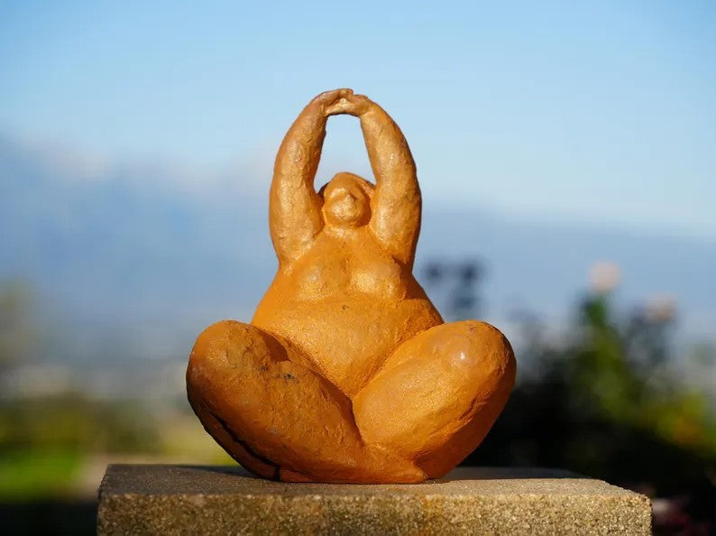 Metal Curvy Woman Cast Iron Sculpture Body Positivity Stretching Pose Home Art