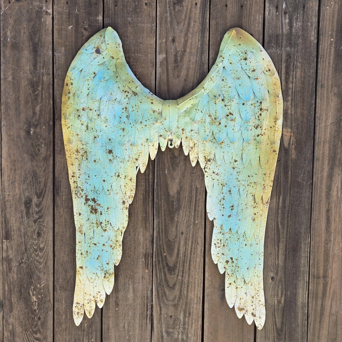 Rustic Angel Wings Metal Wall Decor Patina Finish Garden or Porch Accent