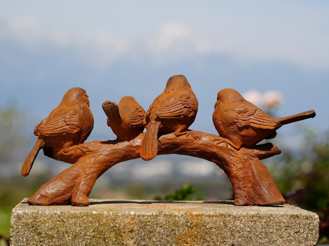 Cast Iron Bird Sculpture: Rustic Handcrafted Garden Decor charming sculpture