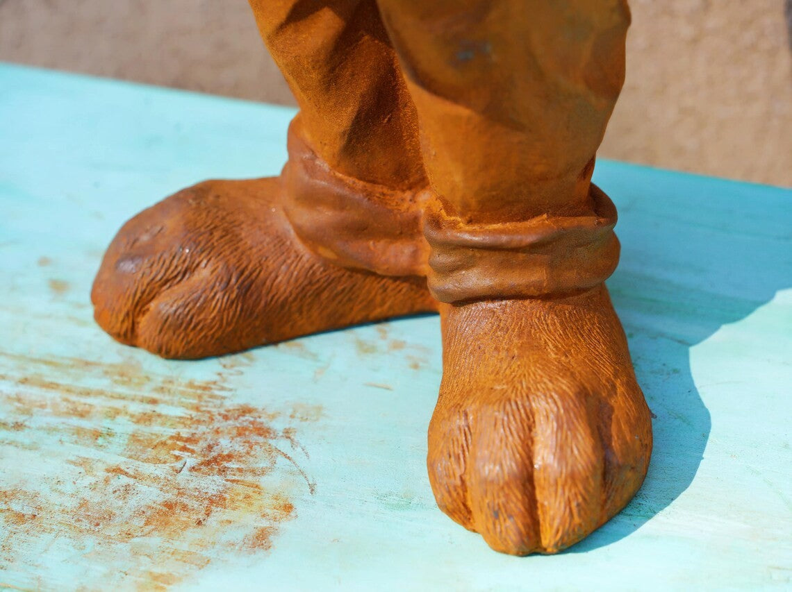 Cast iron Spring Bunny Bird Feeder Statue | Rustic Cast Iron Rabbit in Overalls