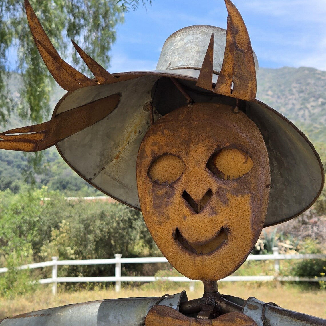 65" H Large Metal Garden Scarecrow Yard Art with Yarn Decor for Outdoor Fall