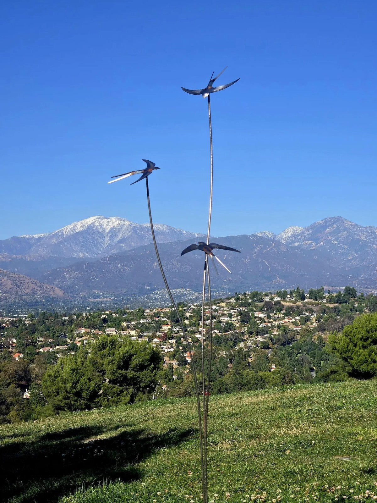 Rust Metal Swallow Garden Stake - Flying Bird Yard Art (59 Inch)