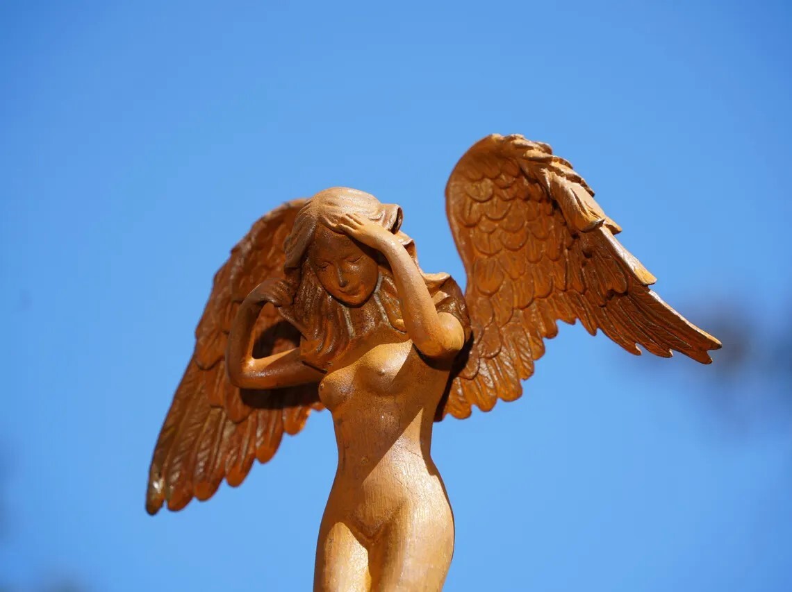 Metal Cast Iron Veiled Angel Statue - Heavy Vintage Sculpture for Garden