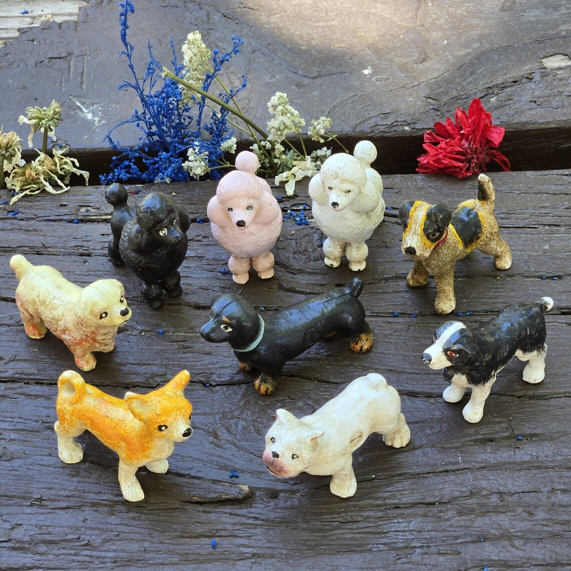 Cast Iron Puppy Paperweight Vintage Dog Figurine Rustic Heavy Metal Pet